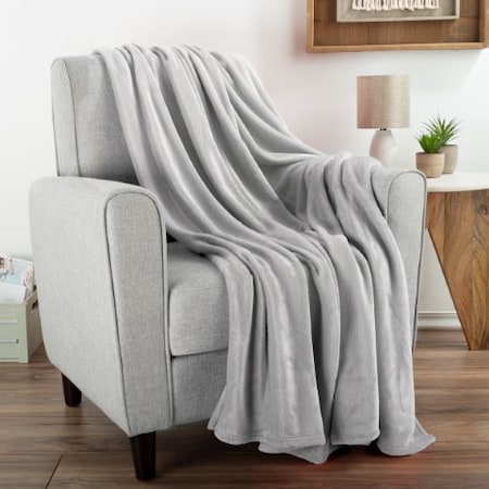 Flannel Fleece Throw Blanket Oversized 60 X 70 Microfiber For Couch, Chair, Sofa In Dawn Gray